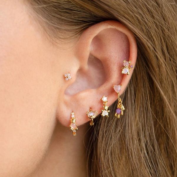 Ohrstecker 6 Stück Edelstahl-Ohrringe für Frauen Piercing Gun Ohrring Aretes Niedliche vergoldete Ohrringe Damen Titan
