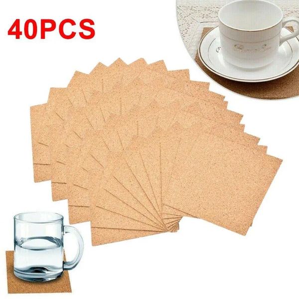 Tapetes de mesa 40pcs porta-copos autoadesivos de cortiça quadrados vinho bebida café chá almofada para cozinha de escritório em casa