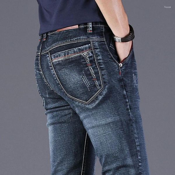 Jeans da uomo Abbigliamento da lavoro Pantaloni classici elasticizzati a gamba dritta regolari Pantaloni casual in denim per tutti i abbinamenti Uomo Blu Nero