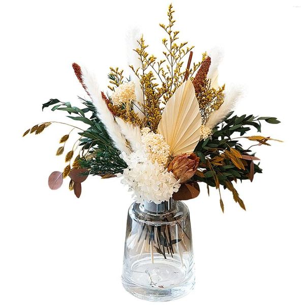 Fiori decorativi LUSSUOSO Bouquet di fiori secchi naturali Mix Ortensia Eucalipto Palma Pampa Erba Composizioni floreali Decorazioni per la casa Matrimonio