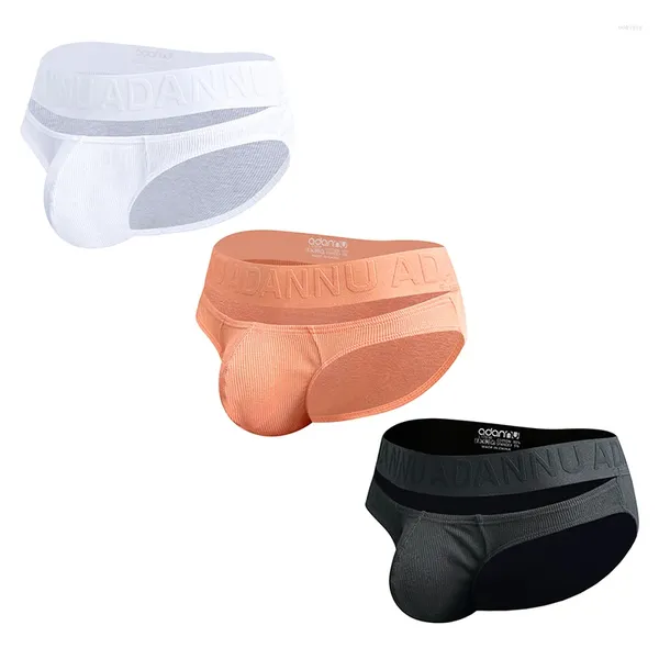 Mutande 3 pezzi Set intimo da uomo Slip da uomo in cotone sexy Bikini Comodo mutandine da uomo cave convesse a U