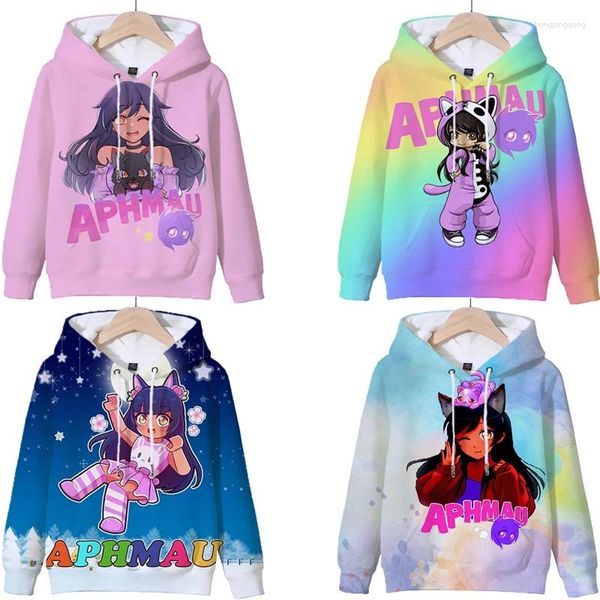 Hoodies femininos jogo aphmau impresso crianças pulôver moletom colorido para meninos meninas topos outono outwear manga longa roupas infantis