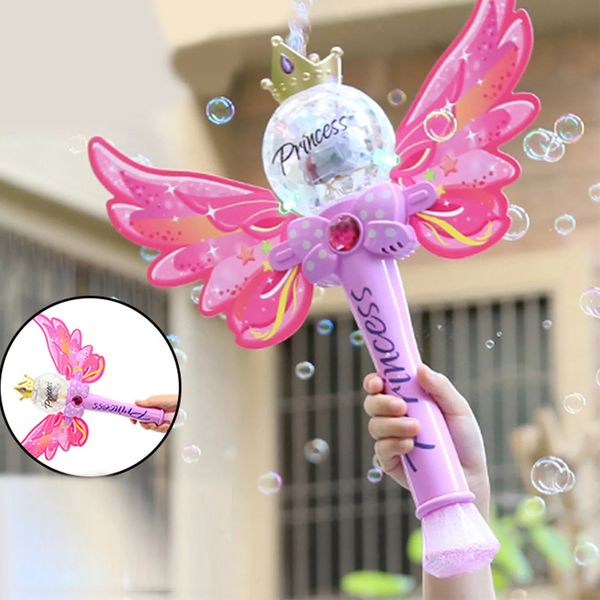 Giocattoli da bagnetto per bambini Bacchetta magica rosa Macchina per bolle Ventilatore automatico Musica elettrica Illuminazione Bolla di sapone Giocattolo per bambini Regalo 231202