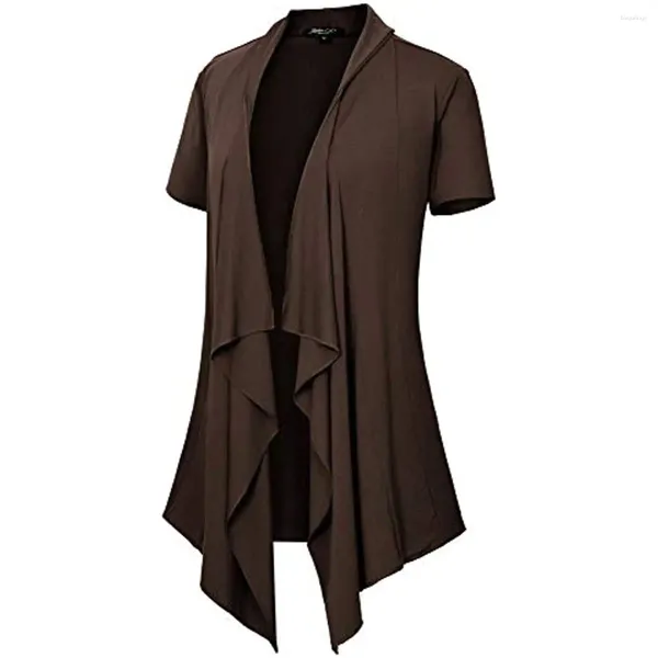 Cardigan da donna lavorato a maglia a maniche corte drappeggiato con apertura sul davanti, gilet estivo leggero per maglie da donna, top oversize lavorato a maglia