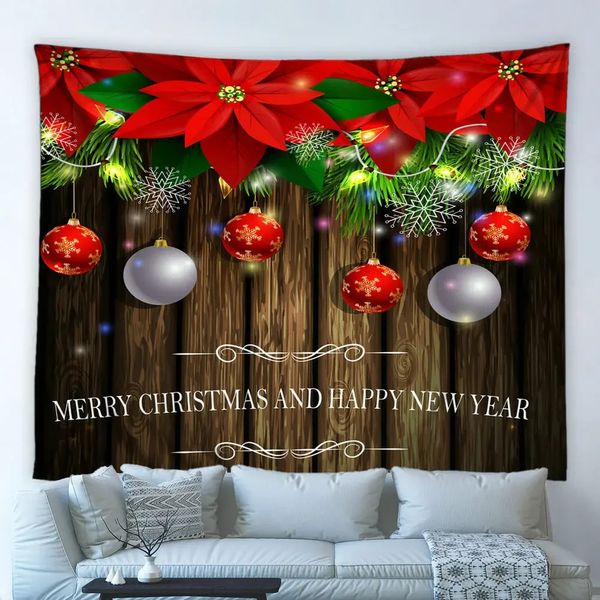 Tapeçarias Feliz Natal Grande Tapeçaria Bolas de Árvore de Natal Retro Parede de Tijolo País Fazenda Fundo Parede Pendurado Pano Quarto Decoração de Casa 231201