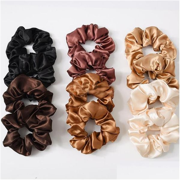 Acessórios de cabelo Mulheres Cetim / Veet Scrunchie Stretch Ponytail Titulares Elásticos Hairbands Cor Sólida Senhoras Cordas Laços Drop Delivery Pro Dh6Yq