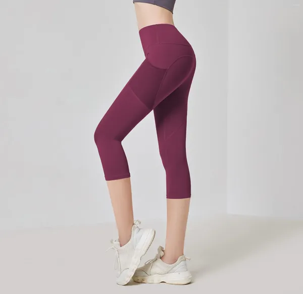 Pantaloni attivi Donna Leggings sportivi Pantaloni corti Vita alta Yoga Sollevamento dell'anca Corsa Capris Tasca Collant da allenamento per palestra ad asciugatura rapida Femme