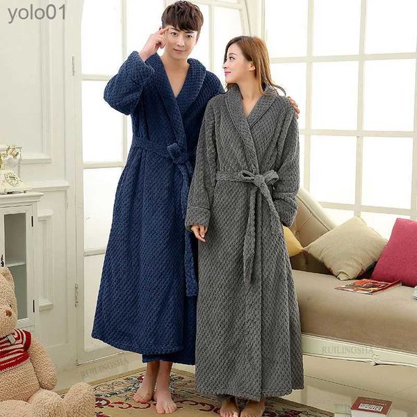 Homens sleepwear homens inverno extra longo grosso quente flanela roupão plus size macio coral velo banho robe mulheres jacquard vestido sleepwearl231202