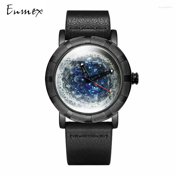 Наручные часы Enmex Creative Cool наручные часы Dark Matter Concept с кожаным ремешком 5ATM, водонепроницаемые стильные кварцевые мужские часы 2023