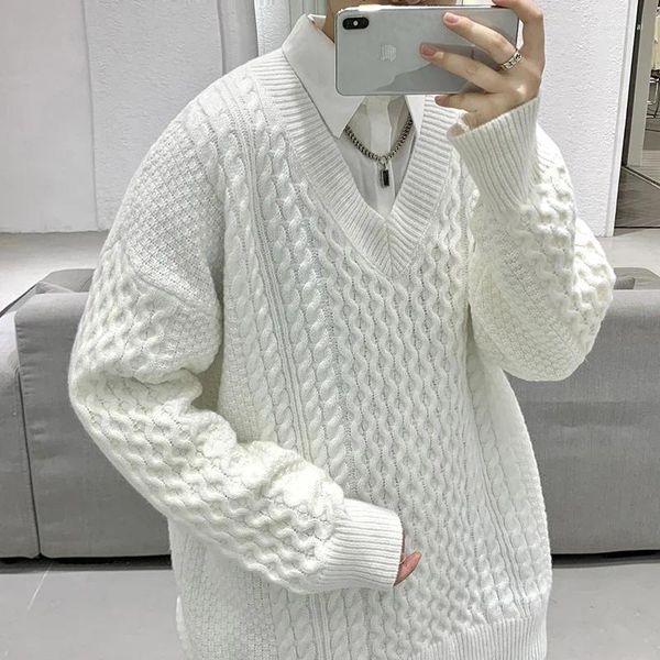 Männer Pullover Hohe Qualität Herbst Winter Twist Gestrickte Pullover Männer Kleidung Einfache V-ausschnitt Casual Täglichen Pullover Lose Homme Streetwear