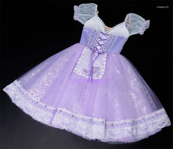 Palco desgaste moda tamanho personalizado crianças meninas mulheres adultos camponês gilsay ballet dança desempenho trajes longo lilás romântico tutu vestido