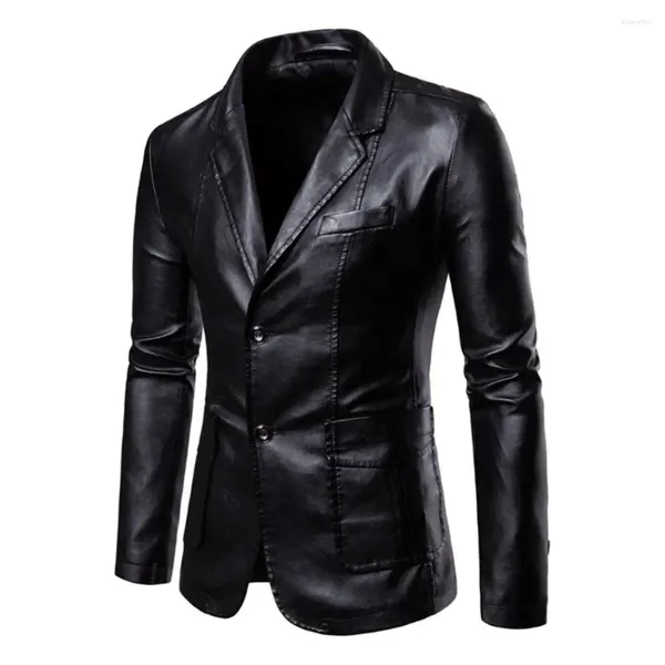 Jaquetas masculinas homens falso couro outerwear moda terno casaco estilo lapela manga longa jaqueta de negócios com para à prova de vento