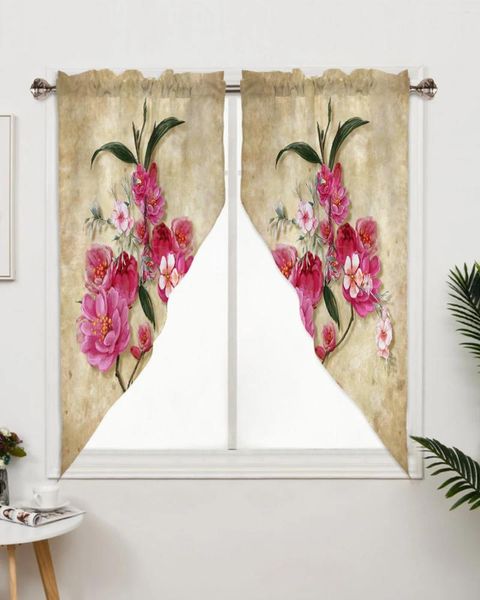 Cortina flor planta aquarela retro tratamentos de janela cortinas para sala estar quarto decoração casa triangular