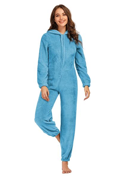 Indumenti da notte da donna Donna Inverno caldo peluche Pagliaccetto Pigiama Tinta unita Manica lunga Cerniera Collo alto Con cappuccio Homewear SMLXL2XL 231201