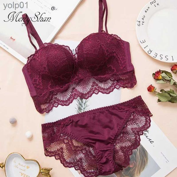 Sutiãs conjuntos confortáveis reunindo sexy roupa interior terno push up sutiã anel-renda borda massagem palma copo sutiã + conjunto lingerie femme 75c 80c 85cl231202