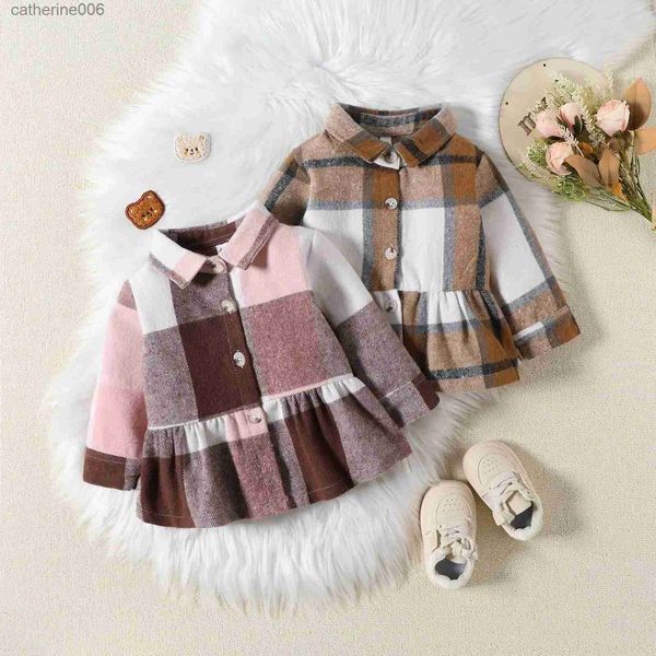 Conjuntos de roupas para bebês meninas vestido 3-7 anos outono e inverno casaco infantil meninas xadrez top roupas vestido xadrez camisa de manga comprida envio de 5 diasL231202