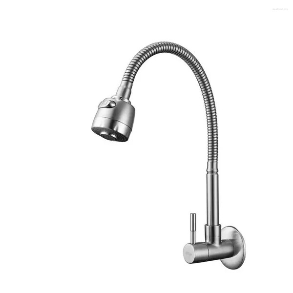 Rubinetti per lavandino del bagno 1PC Bicock in acciaio inossidabile 304 per lavanderia Piscina Rubinetto singolo per acqua fredda Soffione doccia Rubinetto per mocio universale Montaggio a parete Filettatura G1/2'