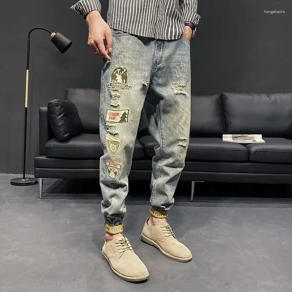 Jeans da uomo Pantaloni da cowboy maschili Harem strappati strappati per uomo Pantaloni cargo cargo con fori rotti Classico Grunge Y2k Xs Estate regolare