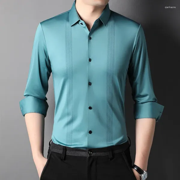 Camisas casuais masculinas Top Grade Marca Homens Vestido Camisa 2023 Primavera Inteligente Clássico Cor Sólida Slim Fit