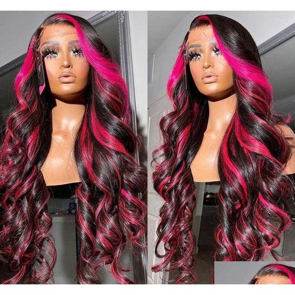 Perucas sintéticas 36 polegadas Ombre cor rosa cor onda peruca cabelo humano pré arrancado 13x4 laço frontal para mulheres negras entrega de gota produtos dh9nk