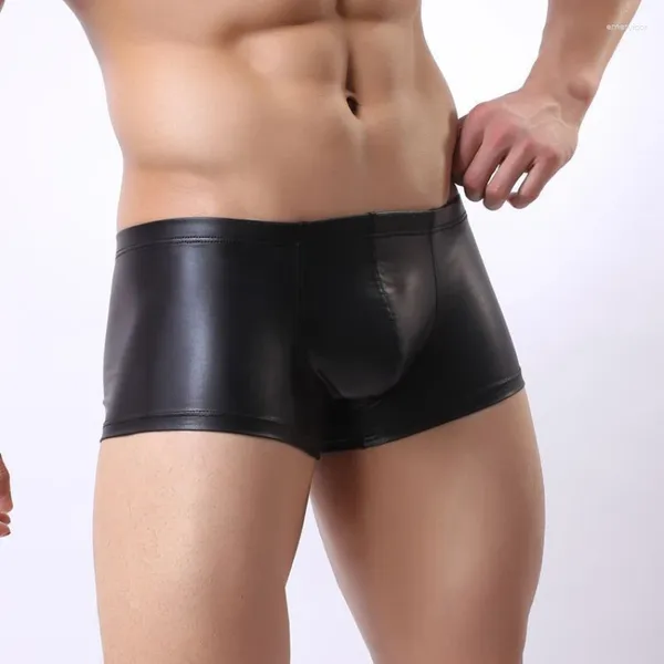 Mutande da uomo sexy pantaloncini in pelle verniciata biancheria intima gay da uomo PU pene erotico Sissy Lingerie per