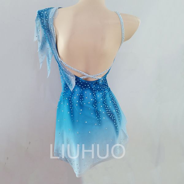 LIUHUO Anpassen Eis Eiskunstlauf Kleid Mädchen Frauen Blau Stretch Mesh Qualität Kristalle Dancewear Ballett Leistung