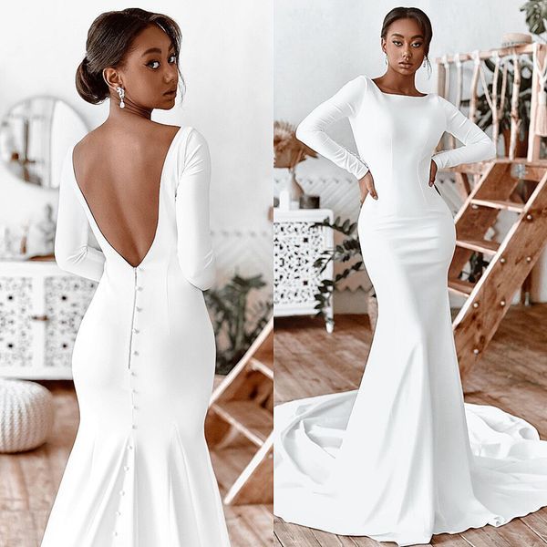 Boho-Meerjungfrau-Landhochzeitskleider Sexy rückenfreie Brautkleider mit verdeckten Knöpfen Kleid für die Braut Robe De Soiree Wunderschöne maßgeschneiderte Kleider D021