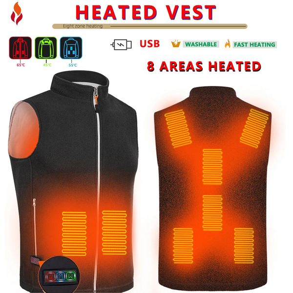 Gilet da uomo Gilet riscaldato invernale Uomini caldi Aree USB Giacca riscaldante elettrica riscaldata Corpo Riscaldatore esterno Gilet riscaldante per escursionismo pesce 3XL 231201