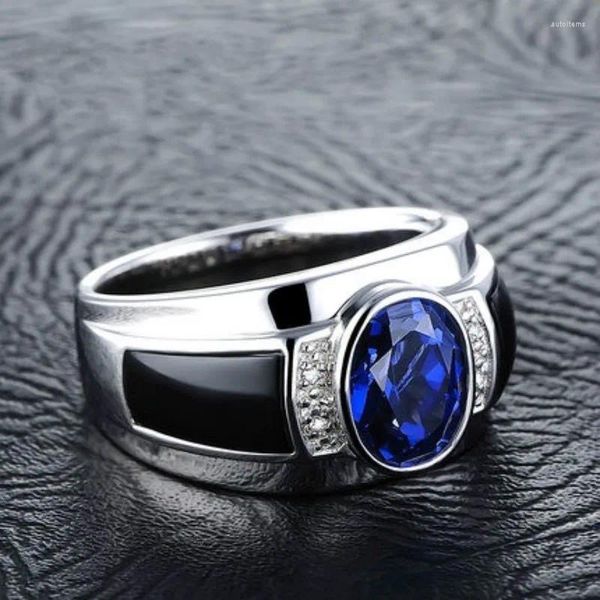 Кольца кластера Деловые мужские модные роскошные синие кольца с драгоценными камнями для свадьбы, помолвки и вечеринки, ювелирные изделия