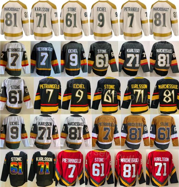 2024 Hóquei Winter Classic 9 Jack Eichel Jerseys 61 Mark Stone 71 William Karlsson 81 Jonathan Marchessault 7 Alex Pietrangelo Costurado Preto Cinza Branco Bege