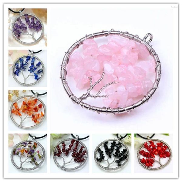 Kolye Kolyeleri 100-SMENİ 1 PCS Gümüş Kaplama Tel Sarma Lapis Lazuli Hayatın Tree Bitki Ametists Garnet Taş Takı