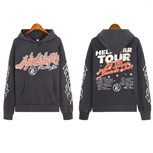 Herren-Designer-Hoodie Hellstar 2023 High Street Vintage Mud Print Roter Kapuzenpullover mit bedrucktem Fleece für Männer und Frauen. Locker sitzend