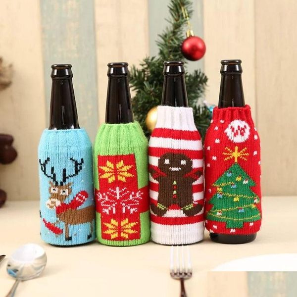 Bomboniera Dhs Bottiglia di vino lavorata a maglia di Natale Er Xmas Birra Vini Borse Babbo Natale Pupazzo di neve Alce Bottiglie di birra Ers all'ingrosso B1101 Drop Del Dh6Fg