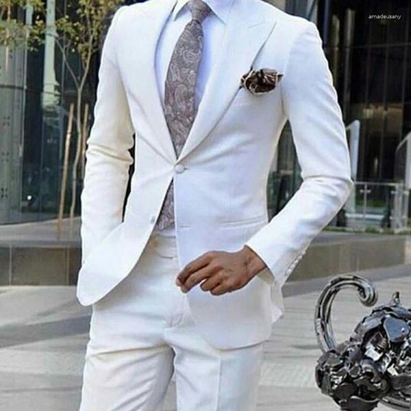 Ternos masculinos de casamento branco, smoking para noivo, lapela repicada, slim fit, terno masculino, design de moda, roupa de negócios, 2 peças, jaqueta com calças 2023