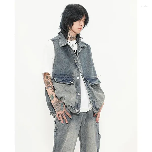 Männer Jacken 2023 Paare Weste Ärmellose Jacke Trend Herbst Alles Lose Vintage Gewaschen Denim Mantel Männer