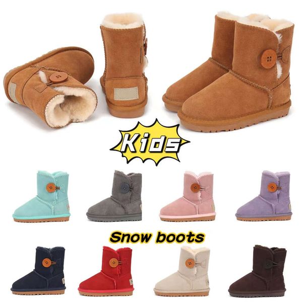 UG G botas de neve crianças menino menina botão bota de neve pele peludo inverno sapatos quentes crianças mini botas de tornozelo bailey pelúcia velo sapato curto macio confortável manter presentes