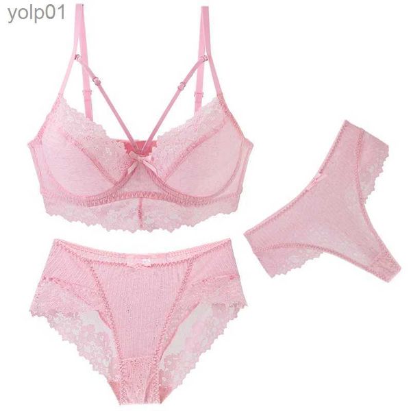 Set di reggiseni 2023 nuovi set di reggiseni sexy in pizzo BCD per le donne biancheria intima di moda ultra sottile spessa trasparente fiore LingerieL231202