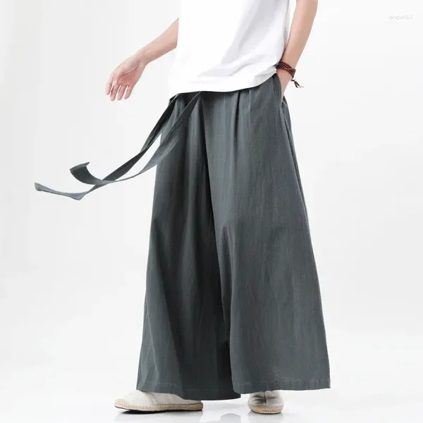 Abbigliamento etnico Pantaloni stile cinese Harajuku in cotone e lino Uomo Kimono giapponese Maschio Streetwear Pantaloni larghi estivi retrò a gamba larga