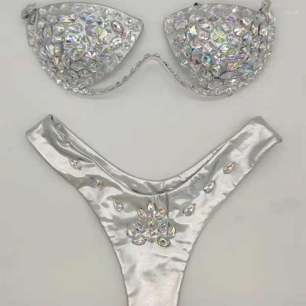 Mulheres Swimwear 2023 Mulheres Sexy Bikini Set Strass Diamante Bling Pedras Verão Banheira Terno Biquini