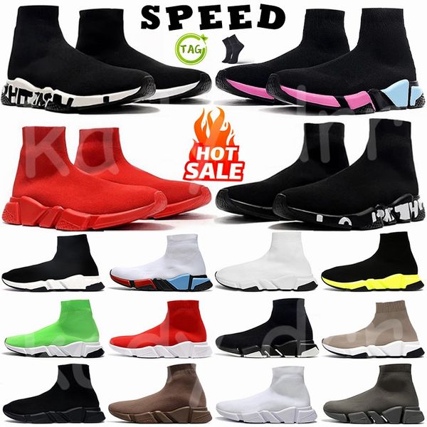 Speed 1.0 2.0 Calzino Scarpe casual Uomo Donna Graffit Nero Bianco Mocassini di lusso Stivali piatti a forma di piatto Scarpe da donna Scarpe da ginnastica Runner Scarpe da ginnastica con piattaforma piatta Balencaigas