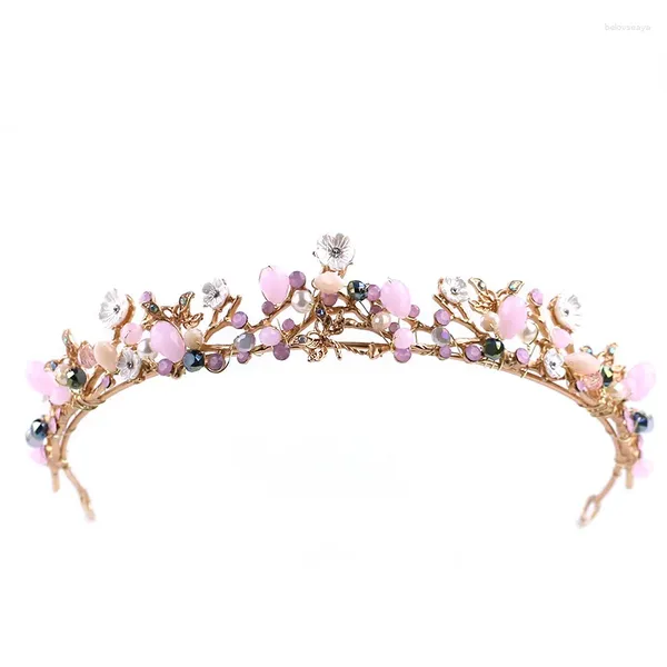 Fermagli per capelli Ragazze Dolce colore rosa Tiara Corone Donne Delicati brillanti Strass Rotondi Copricapo Accessori moda da sposa da sposa