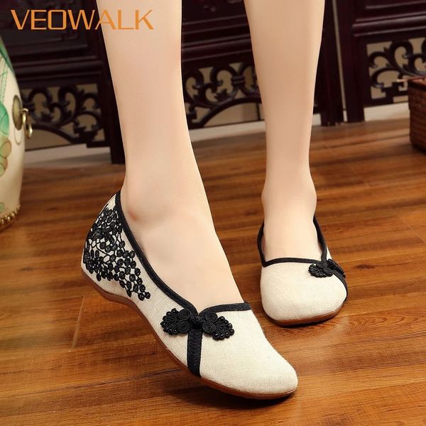 Sapatos de vestido Veowalk Mulheres Tecido de Algodão Bordado Deslizamento em Ballet Flats Retro Estilo Chinês Senhoras Casual Soft Confortável Bailarinas 231201