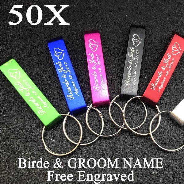 Outros suprimentos de festa de evento 50 pcs favor de casamento personalizado abridor de garrafa chaveiros chaveiros embalagem de presente de casamento personalizado em saco de organza branco 231202