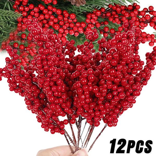 Dekorative Blumen, 12/1 Stück, Weihnachten, rote Früchte, Beeren, Simulationsschaum, Holly Berry Stängel, Pflanze, DIY, Weihnachtsbaum, Geschenke, Handwerk, Party-Dekoration