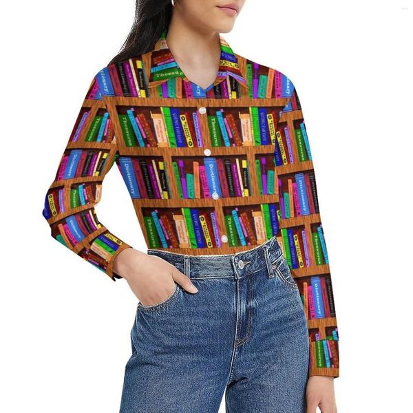 Damenblusen Bücher Bibliothek Bluse Langarm Bücherregal Bunte Kawaii Frau Koreanische Mode Übergroßes Hemd Design Top Geburtstagsgeschenk