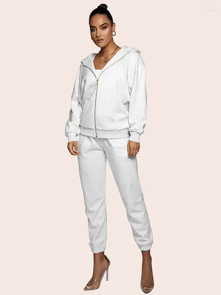 Pantaloni a due pezzi da donna Donna Casual Primavera Solido Felpa con cappuccio allentata Set Zip Felpa Athleisure Abito alla caviglia Abiti stile Athflow