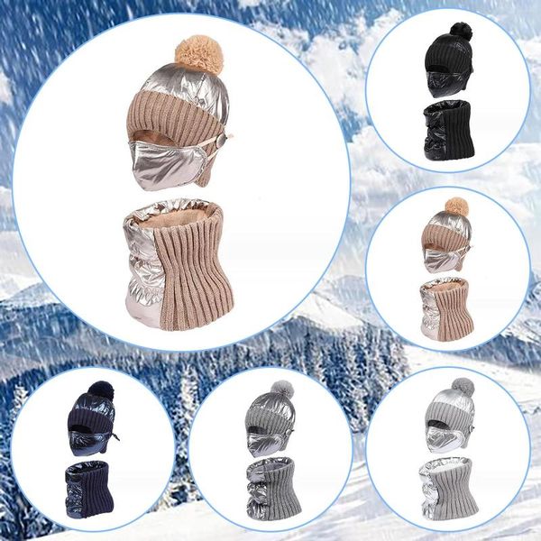 Schals Winter Strickmütze Set 2PCS Mundschutz Beanie Hüte und Schal Schal Sets Outdoor winddichte Kappe Halstücher