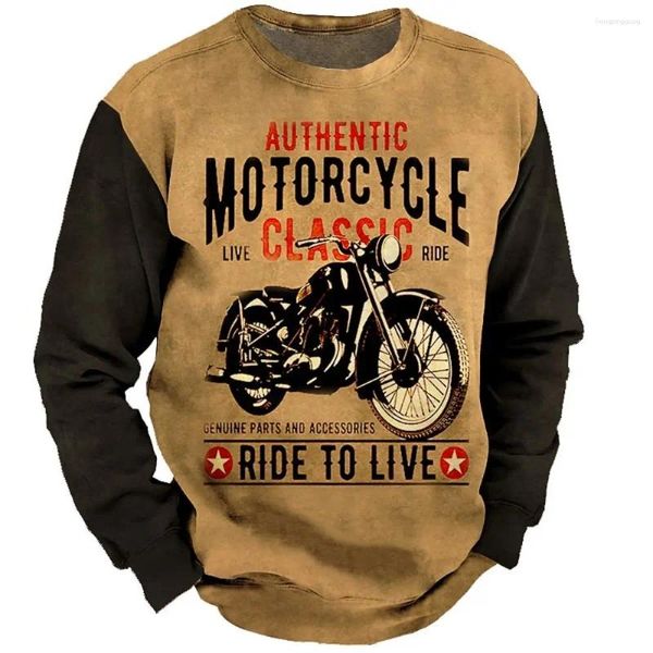 Sudaderas con capucha para hombre Algodón Vintage Hombres Sudadera 3d Retro Motocicleta Camiseta de gran tamaño Ropa Biker Racing Camiseta Motor Tees Tops de manga larga