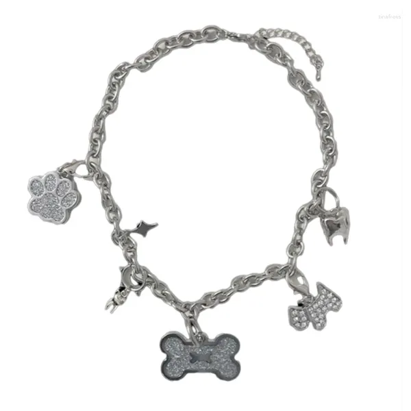 Choker E0BF Hundeknochen Quasten Anhänger Halskette Punk Schlüsselbein Kette Gothic