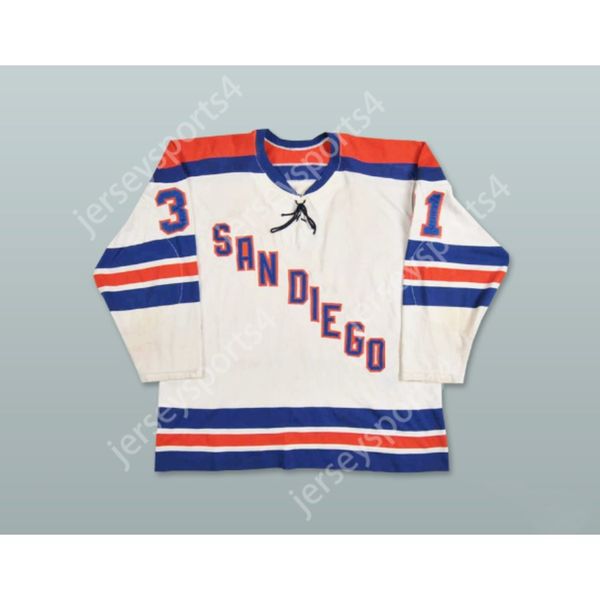 Personalizado ERNIE WAKELY 31 WHA 1975-76 SAN DIEGO MARINERS HOME HOCKEY JERSEY NOVO Top Costurado S-M-L-XL-XXL-3XL-4XL-5XL-6XL